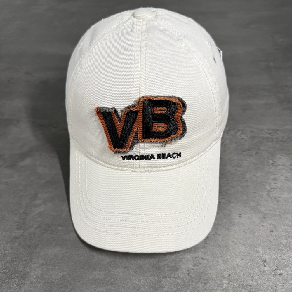 Virginia Beach Hat White Black Brown Distressed Thrashed Patch Dad Trucker Cap